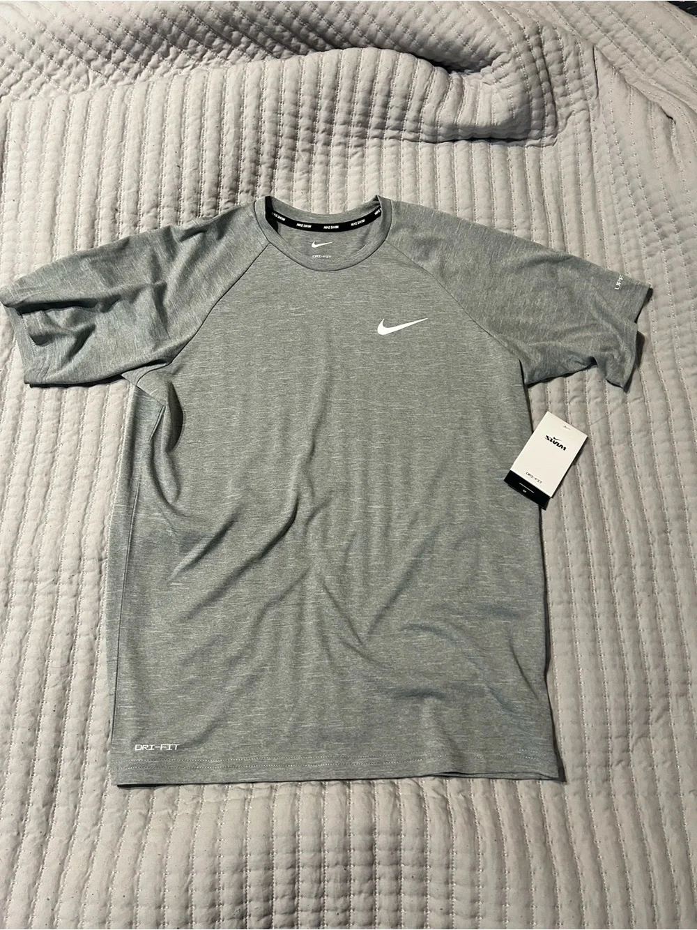 Nike Men's Light Gray Dri-FIT Short Sleeve Swim Tee